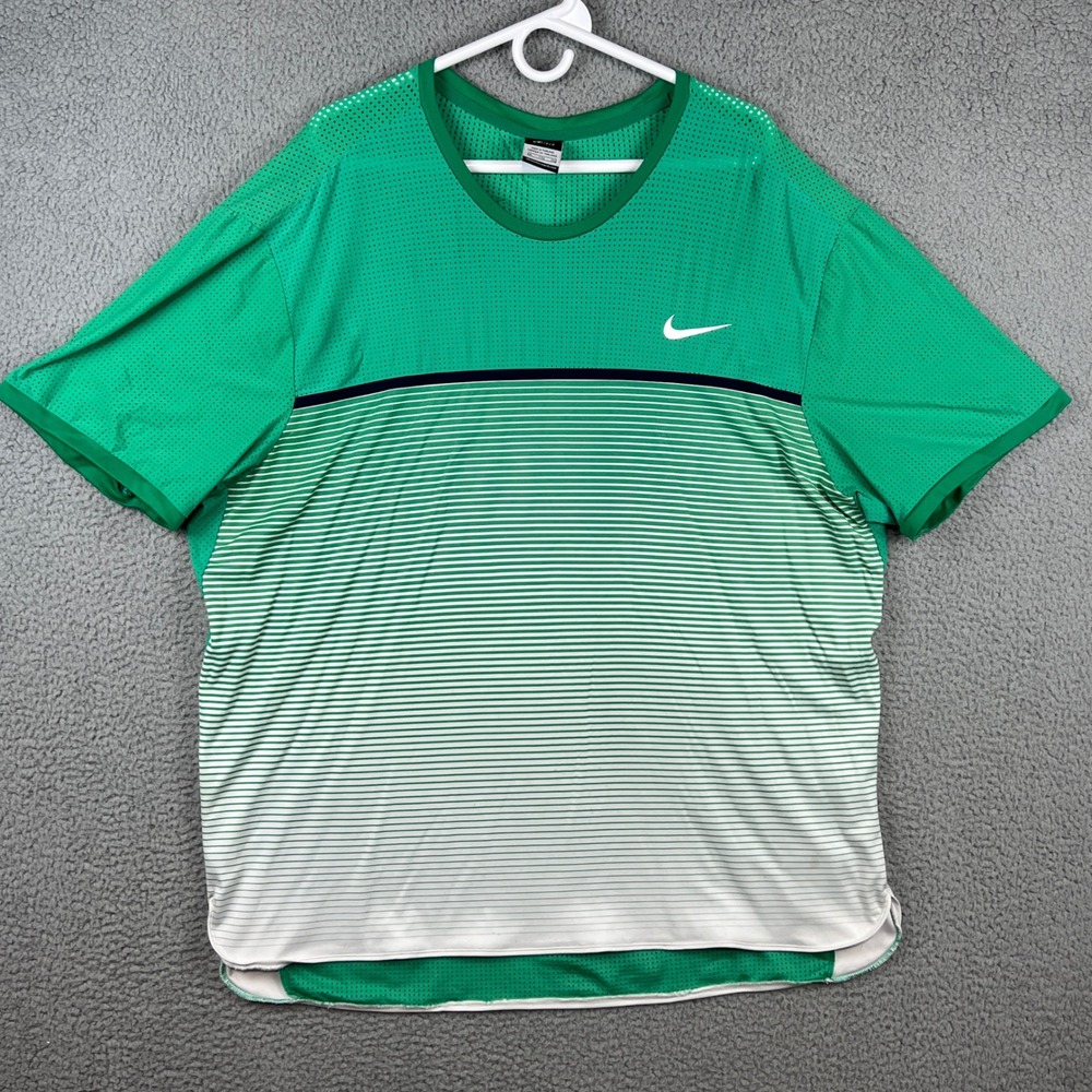 Nike Court Mens Green Striped Mesh Back Challenger Tennis T-Shirt XXL 728953-319